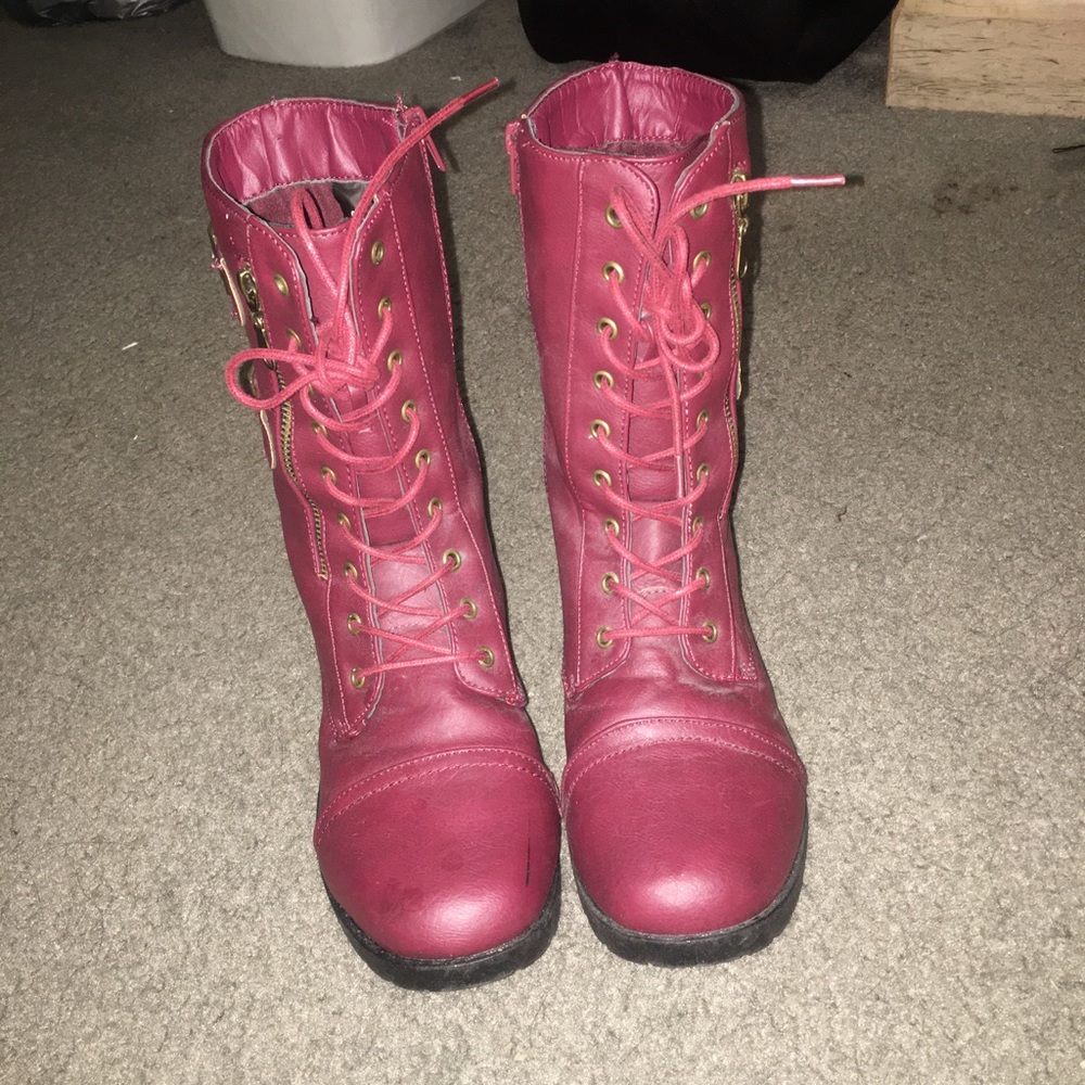 Red combat boots